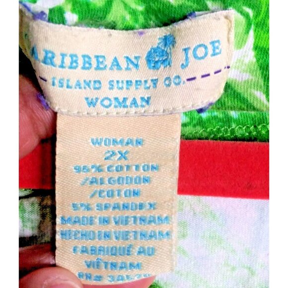 Caribbean Joe Womens Pullover Top Plus 2X Pineapple print green STRETCH cap sle - Picture 6 of 6